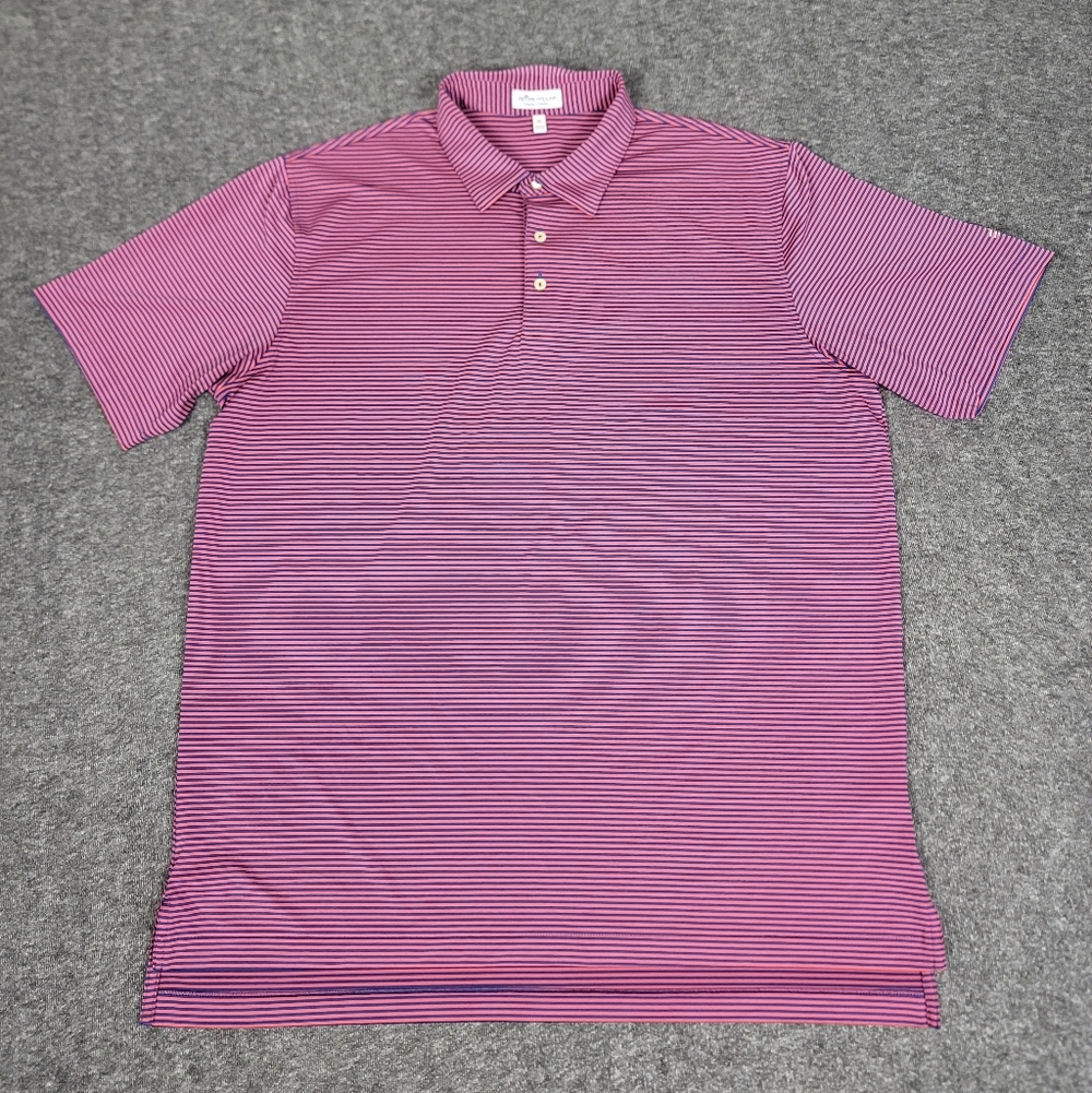 Peter Millar Summer Comfort Polo Men’s XL Pink Navy Stripe Golf Shirt